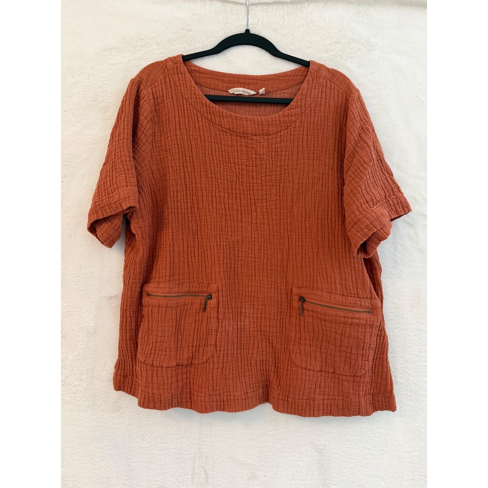 Soft Surroundings 2X Rust Double Gauze Zipper Pocket Top Short Sleeve Blouse